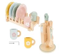 Juguetes de cocina de madera, juego de vajilla de madera para niños, accesorios de juguete de cocina de madera seguros, divertido juego de cubiertos de cocina y plato, juguete de simulación para