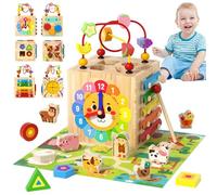 Juguetes de cubo de actividades de madera, 1 juego 6 en 1, cubo de actividades multifuncional para bebés, juguetes sensoriales educativos y de aprendizaje para niños para vacaciones y cumpleaños