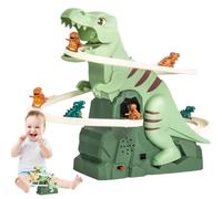 Juguetes de dinosaurios eléctricos: torre de pista de reptiles de dibujos animados, juego de figuras rodantes motorizadas, efecto de melodía de iluminación brillante, kit de área de juegos de acción d