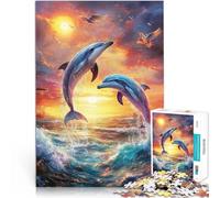 Juguetes de Entretenimiento Familiar Delfines Saltando al Atardecer arcoíris Rompecabezas para Adolescentes 2000 Piezas 70x100cm decoración de Pared Apto