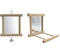Juguetes de espejo for pájaros con campana, plataforma de soporte for loros, accesorios for jaula colgante for mascotas for guacamayos, grises africanos, periquitos, canarios, cacatúas, agapornis, 2 P