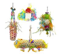 Juguetes de forraje para pájaros - 4 juguetes de papel para pájaros | Conjunto colorido para juegos y masticación accesorios jaula diaria para periquitos y loros perchas