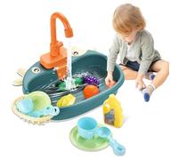 Juguetes de Fregadero de Cocina, Fregadero de Juego eléctrico para niños con Agua Corriente, simulacros de Juego de Cocina con Juguetes de rol de Dibujos Animados para niños sin batería