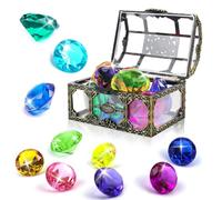 Juguetes de Gema de Buceo para Niños, Cofre del Tesoro Pirata con 10 Diamantes de Colores de Acrílico Gema Subacuática, Juguetes de Piscina para Niños, Regalo para Entrenamiento de Natación