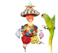 Juguetes de jaula de pájaros, juguetes grandes de loro - Juguetes de comida del loro con sombrero de paja Forma del hombre - Bola de anidación interactiva, accesorios de jaula de periquito