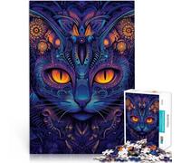 Juguetes de Juego Arte psicodélico de Mandalas de Gatos Rompecabezas de 1000 Piezas para Adultos 26x38cm con póster a Juego y Hoja de Trivia Apto para Mayores de 14 años.