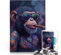 Juguetes de Juego Orangután Funky fumando un cigarro Rompecabezas de 1000 Piezas para Adultos 38x52cm Juego de desafío único