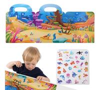 Juguetes de libros de pegatinas reutilizables, Libro de pegatinas tranquilas - Libros reestrucibles impermeables,Herramienta de aprendizaje de educación temprana plegable para más de 3 años con mango