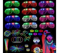 Juguetes de lluminación LED 62 PCS, 12 Gafas Luminosas LED y 50 Pulseras Luminosas Fluorescentes, Gafas LED Pulseras Fluorescentes, para Navidad Halloween Cumpleaños Raves Concierto Fiesta Decoración