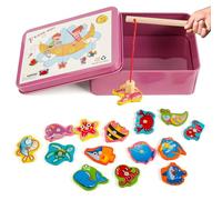 Juguetes de Madera Juego de Pesca, Victse Juegos Montessori Niños 2 Años Juego de Pesca Magnética, Niño de Madera Educativo Juguete, Juegos Niños para Desarrollo (Rosa)