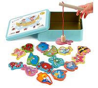 Juguetes de Madera Juego de Pesca, Victse Juegos Montessori Niños 2 Años Juego de Pesca Magnética, Niño de Madera Educativo Juguete, Juegos Niños para Desarrollo (Azul)