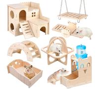 Juguetes de madera para hámster, 8 piezas DIY, juguete para masticar, escondite, casa, puente, columpio, entrenamiento, accesorios para jaula