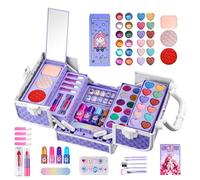 Juguetes De Maquillaje De Princesas - Kit Kids Cosmetic Kit, Set De Belleza Fingend | 43 Piezas Juguete De Maquillaje Púrpura Lavable Con Mango De Transporte, Colección Creativa De Maquillaje De Juego