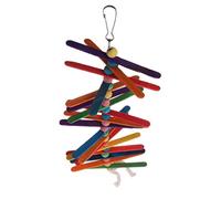 Juguetes de palitos de masticar para pájaros, juguete de loro, cuentas de paletas de madera coloridas, columpio de pájaros, jaula colgante de arco iris, divertidos bloques de madera para una variedad