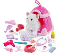 Juguetes de Peluche,Gato Interactivo Que Anda y Ladra con Correa, Realista Juguete Interactivo Gatito, Animales de Juguetes Incluye 20pcs Accesorios, para Niños 2 3 4 5 Años