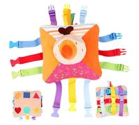 Juguetes de viaje para niños pequeños con 6 pares de hebillas Juguetes educativos de peluche con patrón de pájaro con figura geométrica en la parte posterior y bolsillo incorporado que suena para n