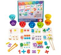 Juguetes Educativos 4 Años Juego de aprendizaje de números de madera para niños, educación temprana, matemáticas, conteo, emparejamiento, habilidades motoras finas, juguetes (Navy, 21x18x5cm)