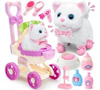 Juguetes electrónicos de peluche para niños, robot interactivo, cochecito y aseo para gatos, juguetes de aseo y juegos de alimentación, juguete animado para gatos y mascotas, regalo de cumpleaños para