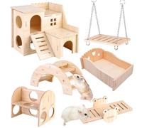 Juguetes Hamster Madera, Juguetes Para Masticar Hámster, 6 Piezas Juguetes Para Hámster Columpio, Balancín, Casa, Accesorios De Juguete Para Los Conejos, La Chinchilla, Hámsters, Cobayas