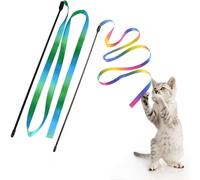 Juguetes interactivos de varita arcoíris para gatos, varita interactiva de cuerda para gatos, encantador de cintas coloridas para gatitos -