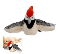 Juguetes interactivos para gatos - Juguetes eléctricos para pájaros con alas abatibles - Pájaro carpintero de peluche con sonido, juguetes de ejercicios de animales recarg