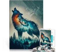 Juguetes Juegos Educativos Antiestrés Doble exposición de Lobo Rompecabezas para Adultos de 1000 Piezas 50x75cm Regalos de Amigo Secreto
