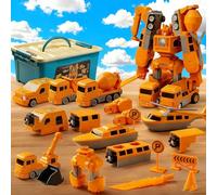 Juguetes montados en coche de ingeniería de transformación magnética con caja de almacenamiento, juego magnético de 35 piezas, 8/16/26/35 piezas, juegos de vehículos de construcción y robots