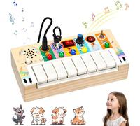 Juguetes Montessori 1 2 3 Años Teclado Musical Infantil con Tablero Montessori y Interruptor de Luz LED Tablero de Actividades Piano Infantil Juguetes Madera 1 Años Juguetes Educativos para Niños