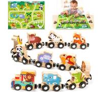Juguetes Montessori de 1 2 3 años: Regalo niño niña 2-3-4 años Juguete Infantil Tren magnético Juguete de Madera de 2 3 años Juego de Granja con Mapa Juguete de motricidad 2 años Juego de Aprendizaje