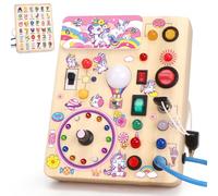 Juguetes Niños 1 año Montessori Unicorn Busy Board con 10 interruptores y 23 luces LED Juguete de Aprendizaje sensorial Juegos Niño 1 2 3 años Tablero de Actividades de Madera Regalo Niño Niña