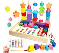 Juguetes Niños 2 3 4 5 Años, 3 en 1 con Cuentas de Madera, Juegos Educativos de Enhebrar para Pequeños, Apilar y Clasificar, Regalo Montessori para Fiestas