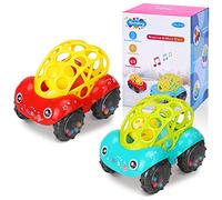 Juguetes para Coches para Bebes 2PCS Suave Plástico Coche Sonajeros de Campana Mini Vehículos de Juguete Educativos Surtidos Multicolor para Pequeños Niños Mayores de 3 Meses (Rojo y Verd)