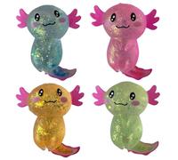Juguetes para el estrés 4 Piezas de 4 x 3 Pulgadas Glitter Axolotl Squeeze Toys Adorable Axolotl Toy Soft Stress Relief Toy Stretchy Fidget para niños y Adultos Fiesta, Regalos de cumpleaños.