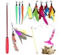 Juguetes para Gatos 12 Pcs Juguete Interactivo con Plumas para Gatos, Juguete Pluma de Gato Interactivo con 2 Varitas Divertidas Retráctiles para Gatito Receptor Que se Divierte Jugando al Ejercicio