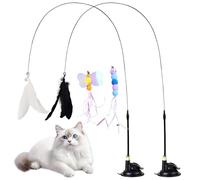 Juguetes para Gatos, Paquete de 2 Cañas de Pescar con Ventosa y 4 Cabezales Intercambiables, Juguetes Interactivos Naturales para Gatos, Cañas de Pescar para Que Los Gatitos Se Muevan y Jueguen (2)