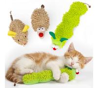 Juguetes para gatos, paquete de 3 juguetes interactivos de peluche para gatos para la limpieza dental de gatitos de interior, peluche resistente a los mordiscos con diseño de oruga, ratón y erizo