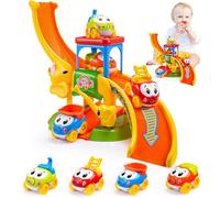 Juguetes para niños de 1 2 3 años Niños y Niñas Regalos de Cumpleaños, Tobogán Elefante con 4 Coches de Animales Juguetes para Bebés de 12-18 Meses, Pistas de Coches de Empuje para Niños de 1-2 Años