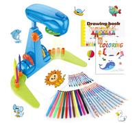 Juguetes para Niños Proyector de Dibujo Infantil con Rotuladores Acuarela, Libro Colorir Animales Marinos, Libro Pintura y Regla Regalo para Niños con 72 Diseños, Ideal 3 Años Kit Creativo de Dibujo