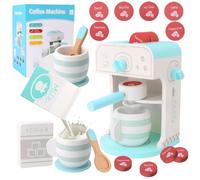 Juguetes para niños: Wood Coffee Machine for Children - Juego de 13 piezas con cafetera, molinillo de café y accesorios de juego de rol, regalo para pequeños baristas