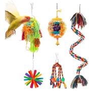 Juguetes para pájaros | 5 piezas/set de juguetes para masticar periquitos, juguetes para pájaros, para la jaula, algodón, bola de ratán, virutas de papel de colores para cacatúas y periquitos
