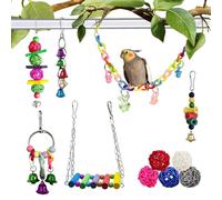 Juguetes para pájaros, Hamaca de madera sobre pie | Juguetes de jaula para pequeños periquitos, para canarios, periquitos, inseparables, gris africano, catúas, calopsitas, conures y