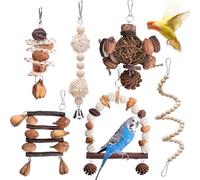 Juguetes para Pájaros - Pájaros Juguetes, 6 Piezas Juguete Colgante para Mascotas con Campanas, Escalera de Madera, Columpios, Juguetes para Masticar para Pequeños y Medianos Loros de Aves
