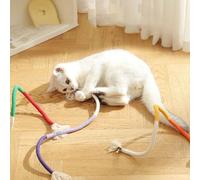 Juguetes para perros para masticadores agresivos, juguete para gatos, juguete para burlarse de gato, palo de bebé, fruta, molares, plumas, suministros autoaburridos, 70 cm (naranja, talla única)