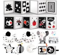 Juguetes sensoriales en blanco y negro para el desarrollo del cerebro | Montessori - Juguetes infantiles para regalos de baby boy girl, juguetes para el tiempo de barriga, libros de bebé