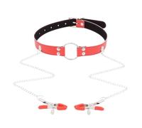 Juguetes sexuales eróticos para parejas,juegos para adultos,mordaza BDSM,mordazas de bola para mujeres,mordazas con cadena,pinzas para pezones,fetiche,rojo,talla única