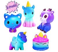 Juguetes Squishies, Juguetes Squishy Rising Lento Galaxy Jumbo Squishies Perfumado Alivio del Estrés Squeeze Pack Incluye Diente de Ciervo Panda Unicornio para Niños Adultos