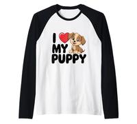 Juguetón con texto en inglés "I Love My Puppy Cool for Dog Moms Dads Cute Novelty Camiseta Manga Raglan