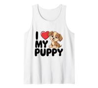 Juguetón con texto en inglés "I Love My Puppy Cool for Dog Moms Dads Cute Novelty Camiseta sin Mangas