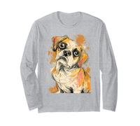 Juguetón Puggle Beagle Pug Mix Sketch Style Diseño de Perro Manga Larga