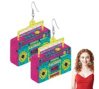 JUGUTA 1 Par De Aretes De Cinta De Casete Retro De Los Años 70, 80, 90, Aretes De Neón Para Mujer, Colgantes Geométricos Acrílicos Para Trajes De Los Años 80, Cosplay, Fiesta De Música, Hallowe